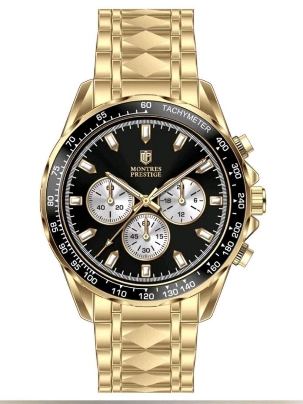 New⌚️Montres Prestige Gold-tone Chronograph Style 45mm Watch Black Dial MPW-0352